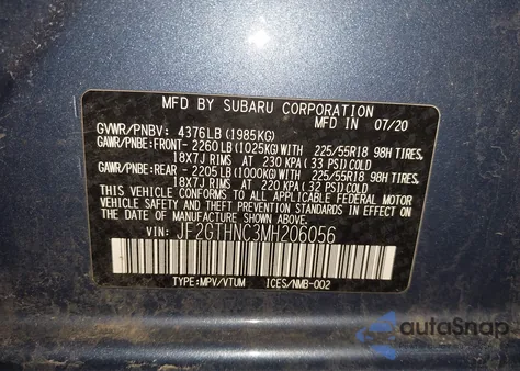 2021 Subaru Crosstrek Limited z USA, uszkodzony, nr VIN JF2GTHNC3MH206056